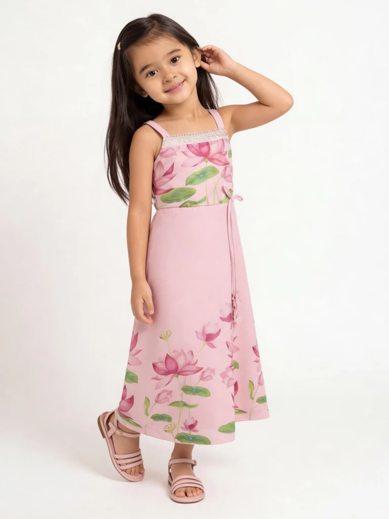 Utsa Kids Girls Pink Floral Printed A-Line Dress - (2-8 yrs)