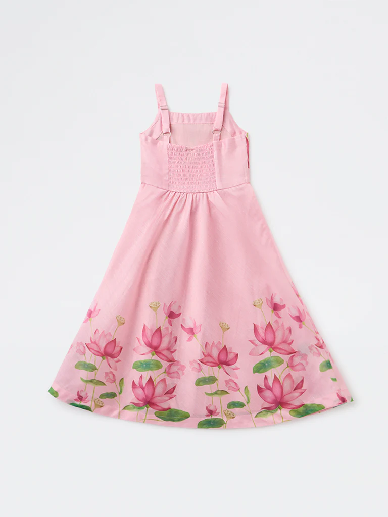 Utsa Kids Girls Pink Floral Printed A-Line Dress - (2-8 yrs) - Image 4