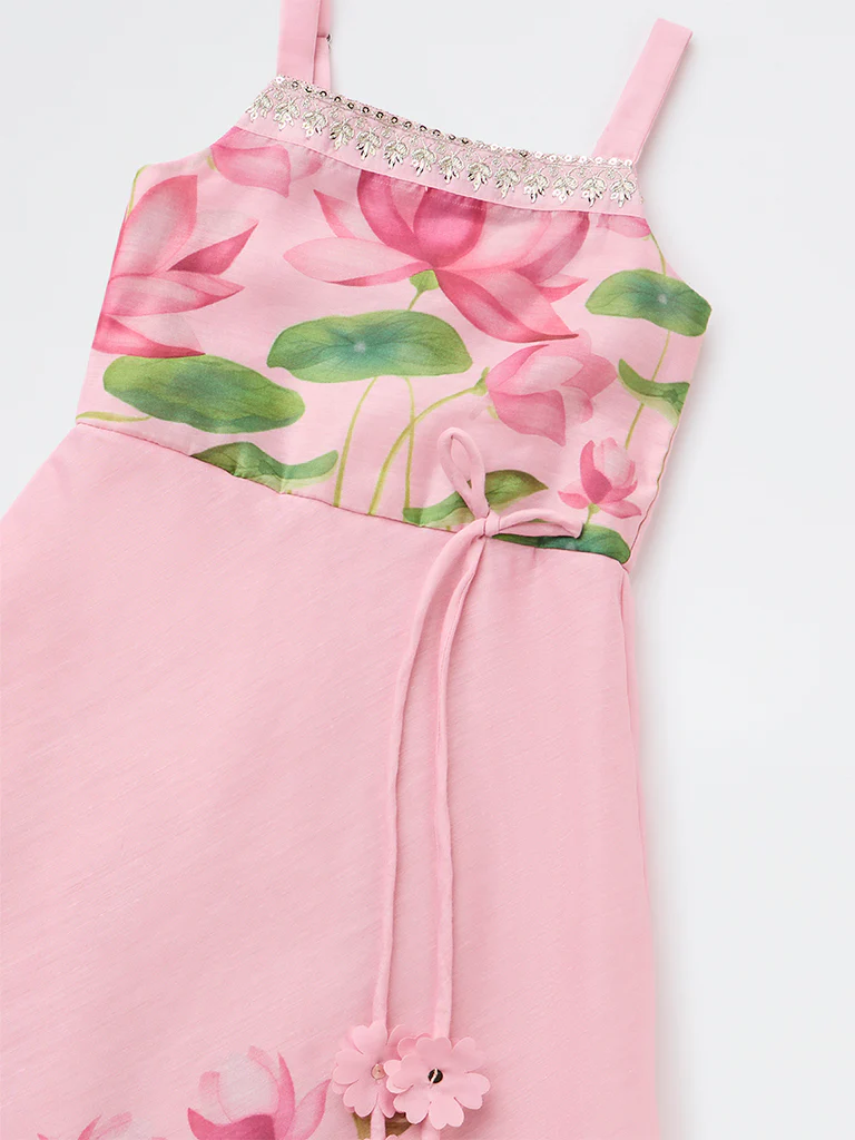 Utsa Kids Girls Pink Floral Printed A-Line Dress - (2-8 yrs) - Image 5