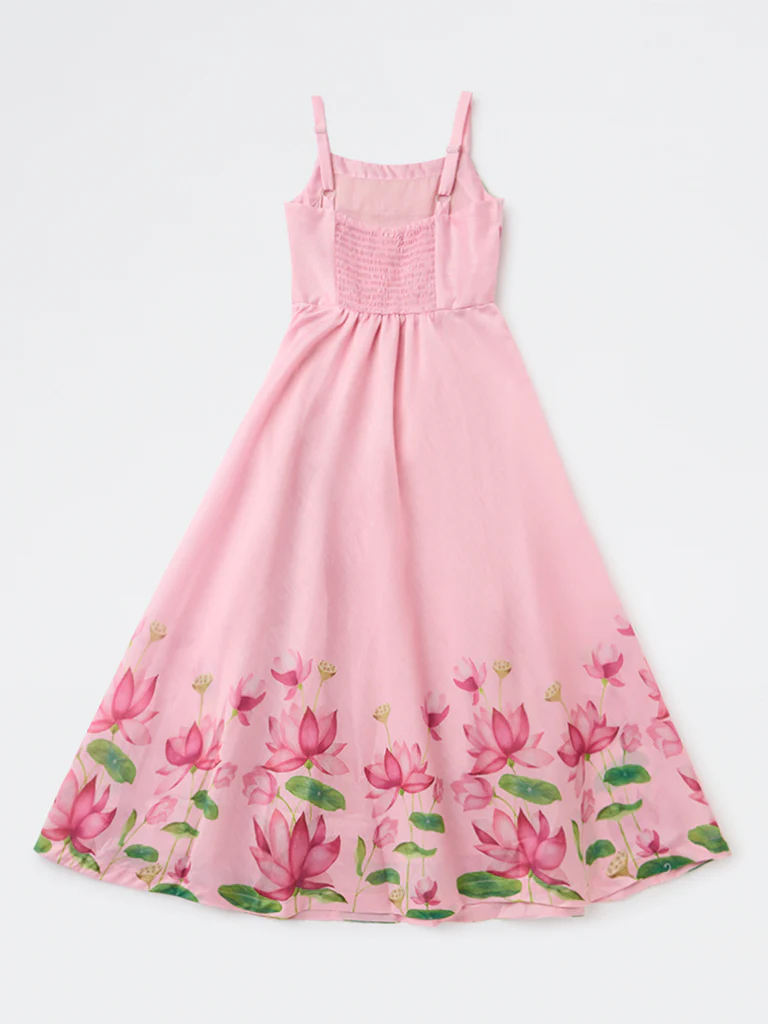 Utsa Kids Girls Pink Floral Printed A-Line Dress - (8-14 yrs) - Image 2
