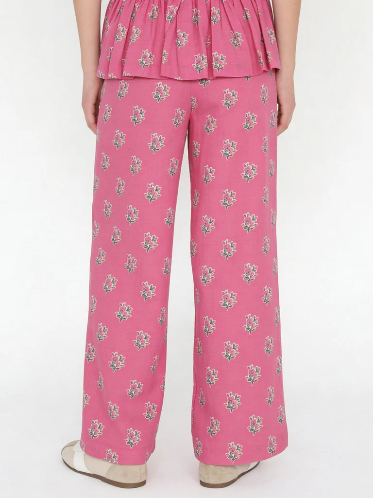Utsa Kids Girls Pink Floral Printed Cotton Pants - (8-14 yrs) - Image 2
