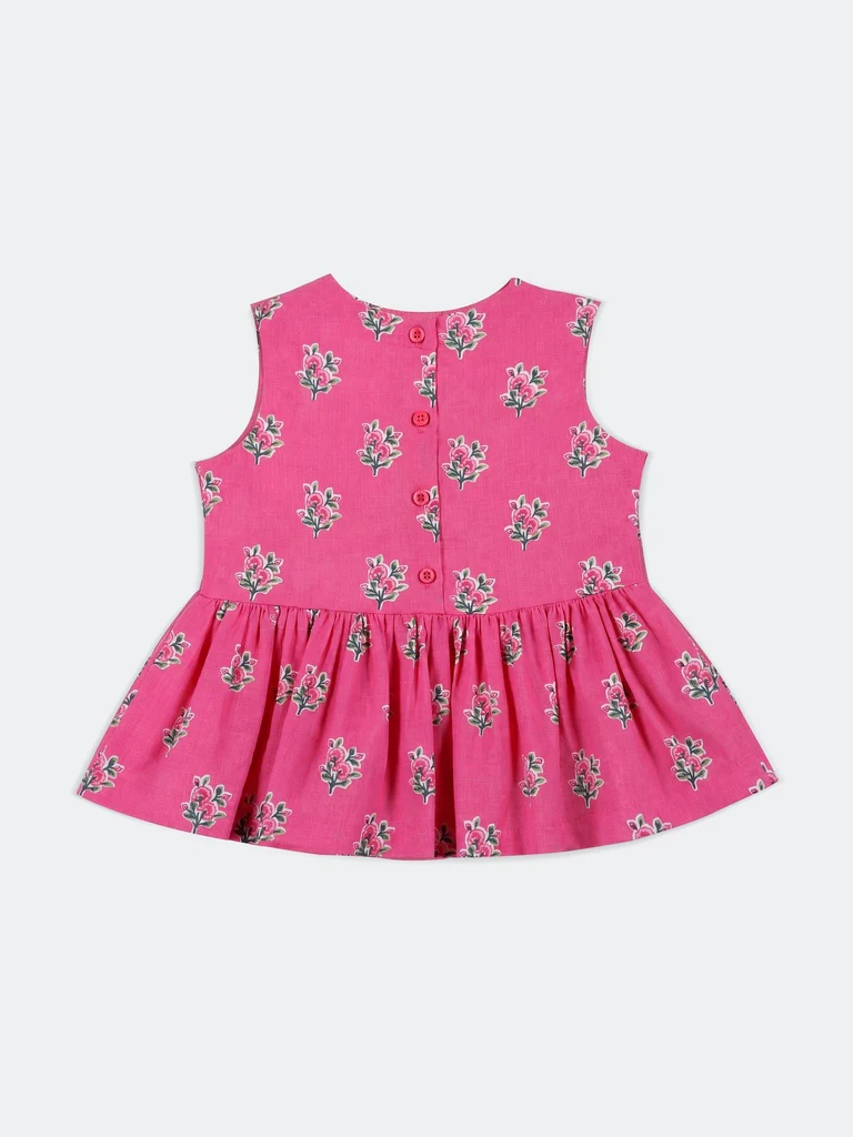 Utsa Kids Girls Pink Floral Printed Cotton Top - (2-8 yrs) - Image 4
