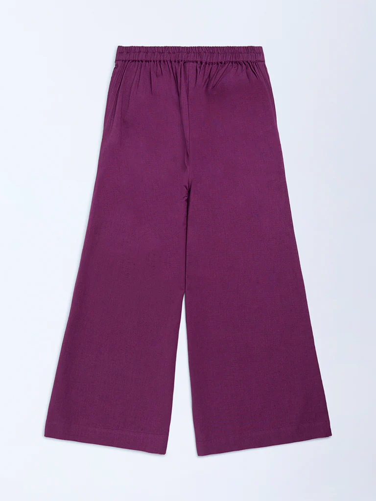 Utsa Kids Girls Purple Solid Cotton-Blend Pants (8-14 yrs) - Image 2