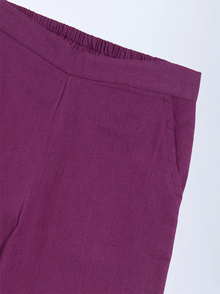Utsa Kids Girls Purple Solid Cotton-Blend Pants (8-14 yrs) - Image 3