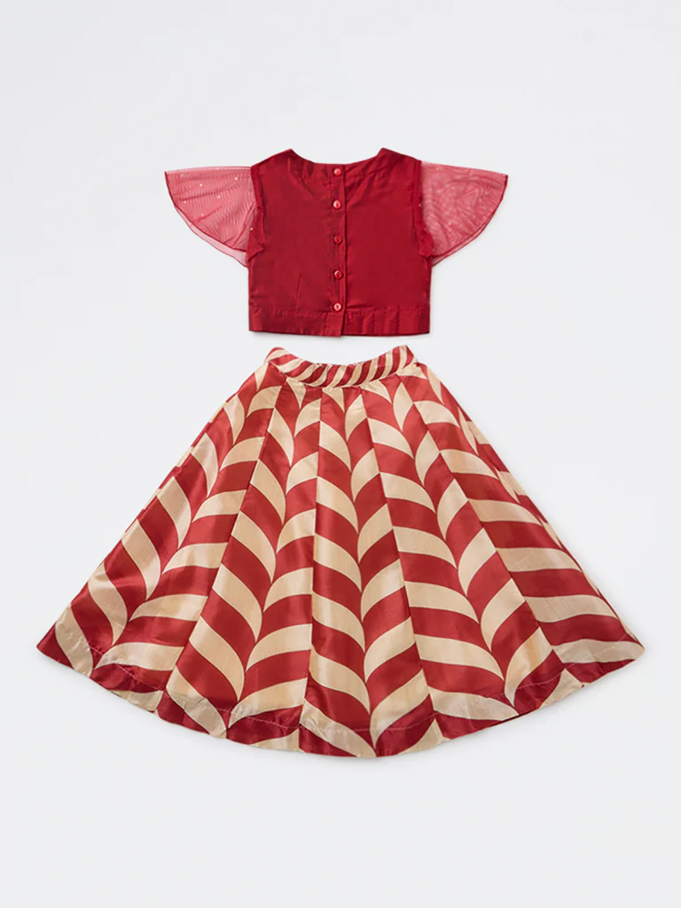Utsa Kids Girls Red Embroidered Ethnic Set - (2-8 yrs) - Image 2