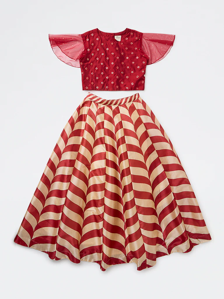Utsa Kids Girls Red Embroidered Ethnic Set - (8-14 yrs)