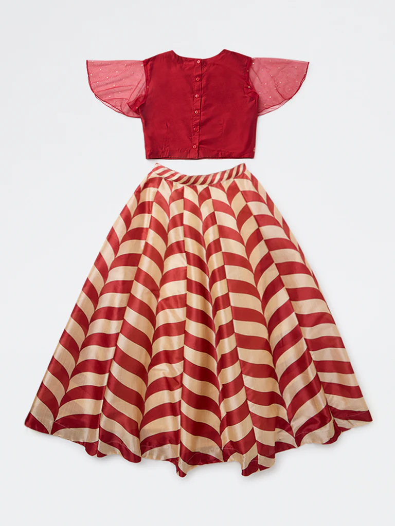 Utsa Kids Girls Red Embroidered Ethnic Set - (8-14 yrs) - Image 2