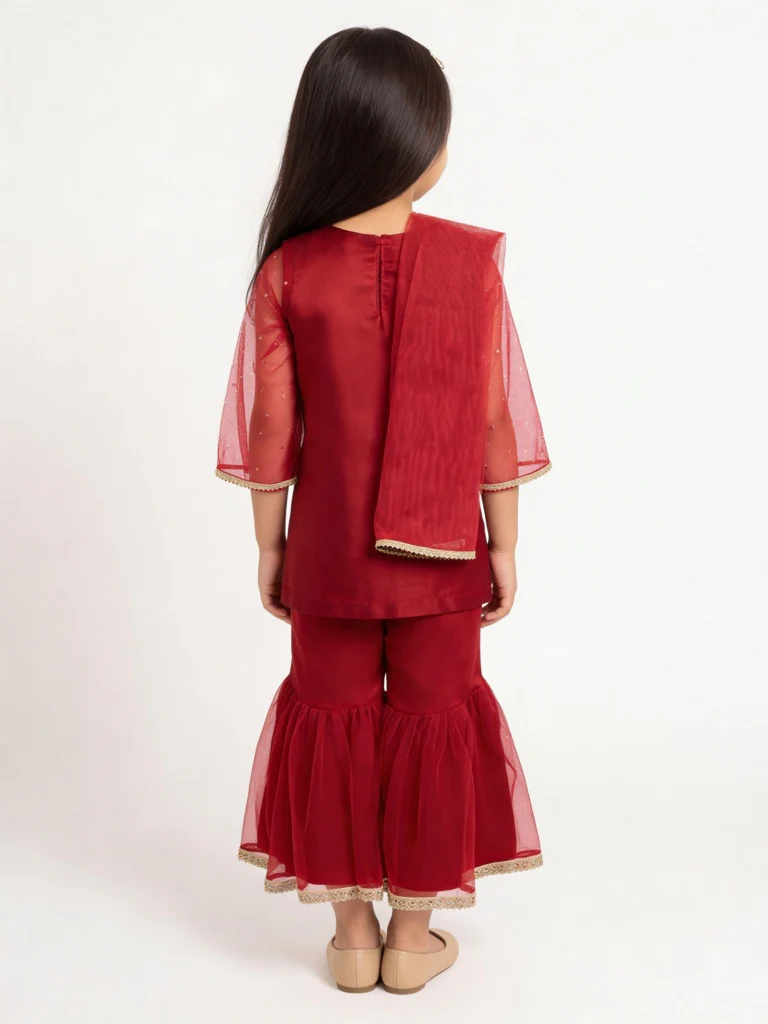 Utsa Kids Girls Red Embroidered Shara Ethnic Set - (2-8 yrs) - Image 2