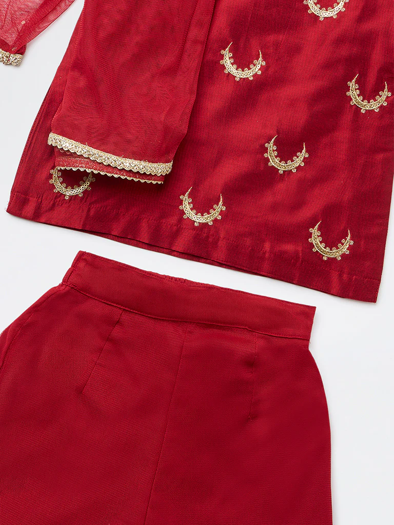 Utsa Kids Girls Red Embroidered Shara Ethnic Set - (2-8 yrs) - Image 5