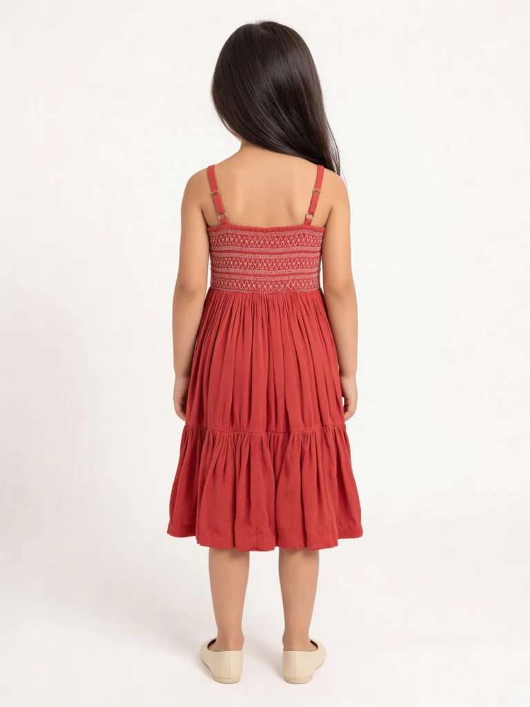 Utsa Kids Girls Red Embroidered Tiered Dress - (2-8 yrs) - Image 2