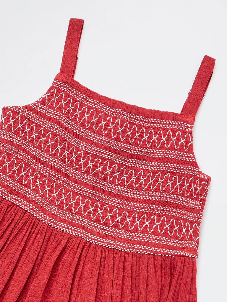 Utsa Kids Girls Red Embroidered Tiered Dress - (2-8 yrs) - Image 5