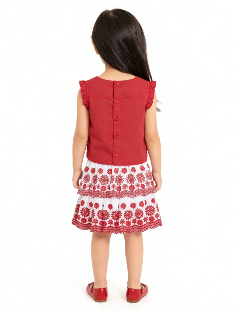 Utsa Kids Girls Red Floral Embroidered Cotton Top - (2-8 yrs) - Image 2