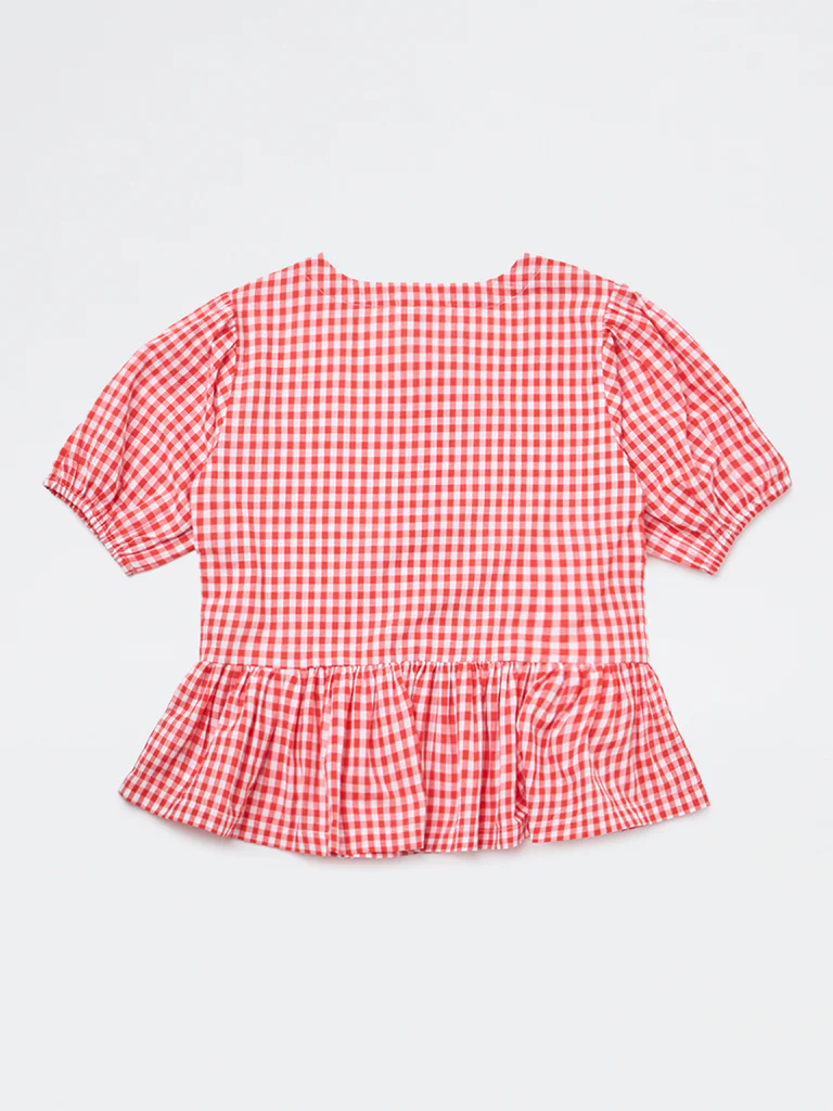 Utsa Kids Girls Red Gingham Check Cotton Peplum Top - (8-14 yrs) - Image 2