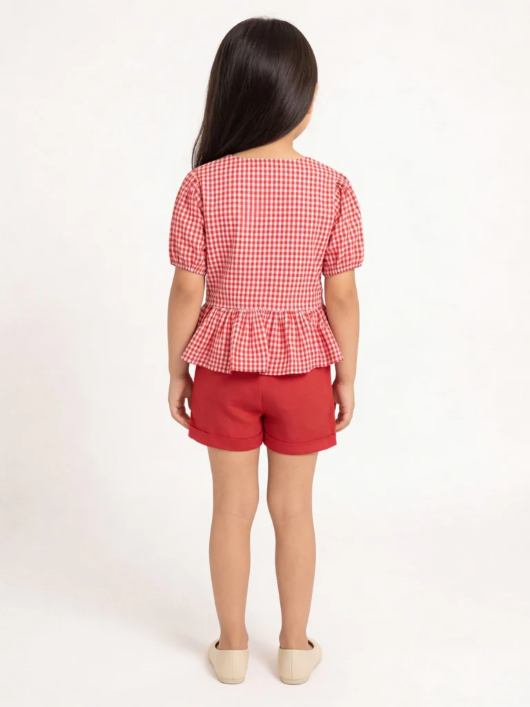 Utsa Kids Girls Red Solid High-Rise Cotton-Blend Shorts - (2-8 yrs) - Image 2