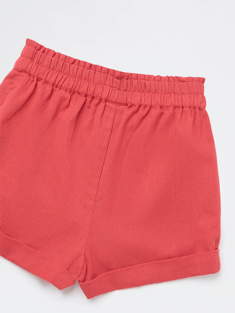Utsa Kids Girls Red Solid High-Rise Cotton-Blend Shorts - (2-8 yrs) - Image 5