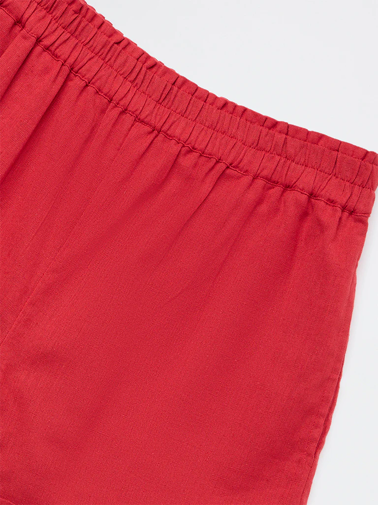 Utsa Kids Girls Red Solid High-Rise Cotton-Blend Shorts - (8-14 yrs) - Image 3