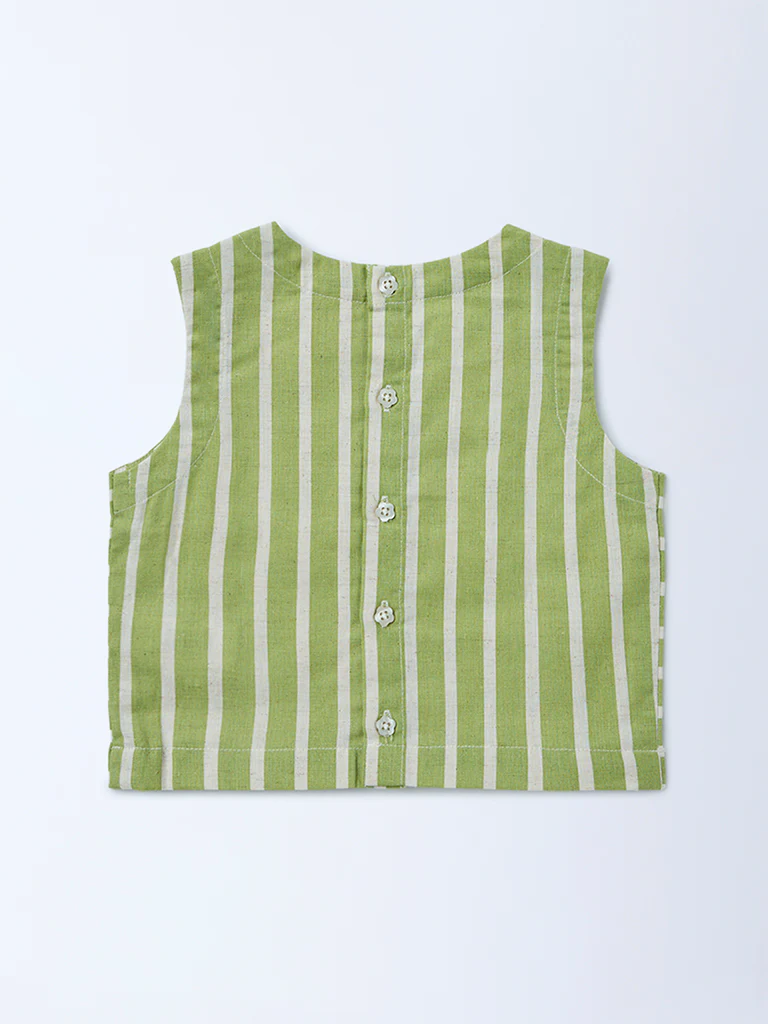 Utsa Kids Girls Sage Striped Cotton-Blend Blouse - (2-8 yrs) - Image 2