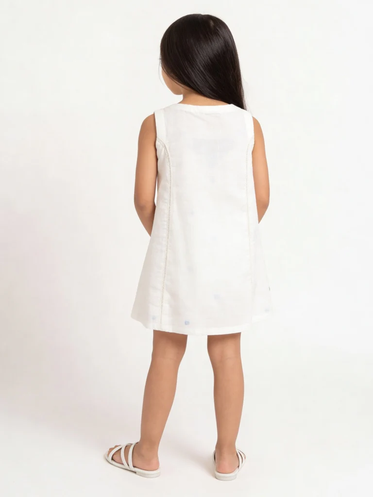 Utsa Kids Girls White Embroidered A-Line Cotton Dress - (2-8 yrs) - Image 2