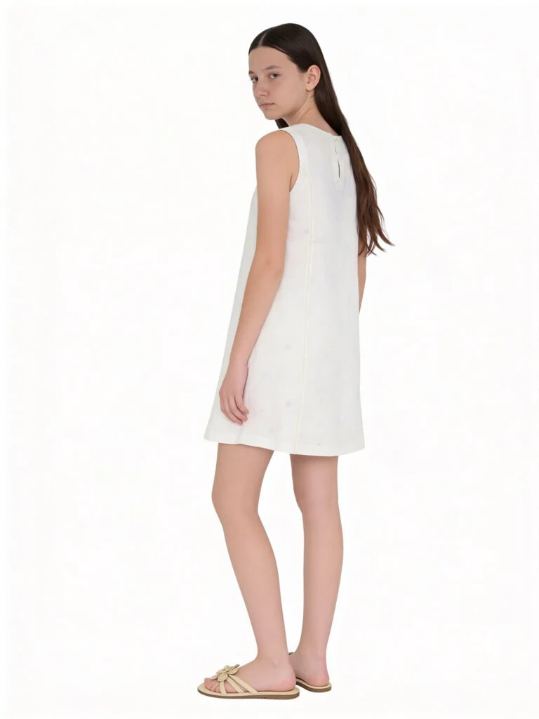 Utsa Kids Girls White Embroidered A-Line Cotton Dress - (8-14 yrs) - Image 2