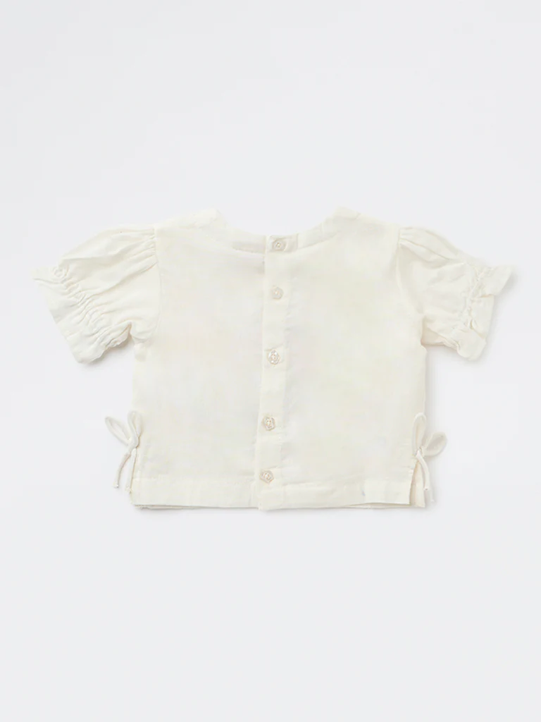Utsa Kids Girls White Embroidered Cotton-Blend Top - (2-8 yrs) - Image 2
