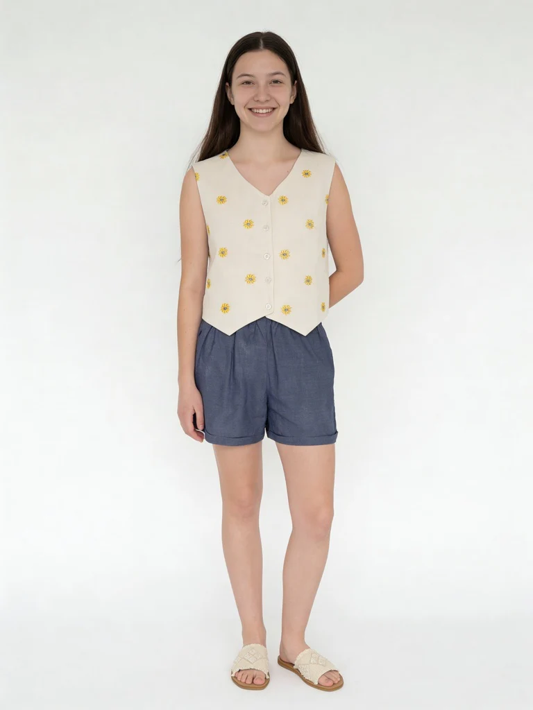 Utsa Kids Girls White Embroidered Cotton-Blend Waistcoat - (8-14 yrs)