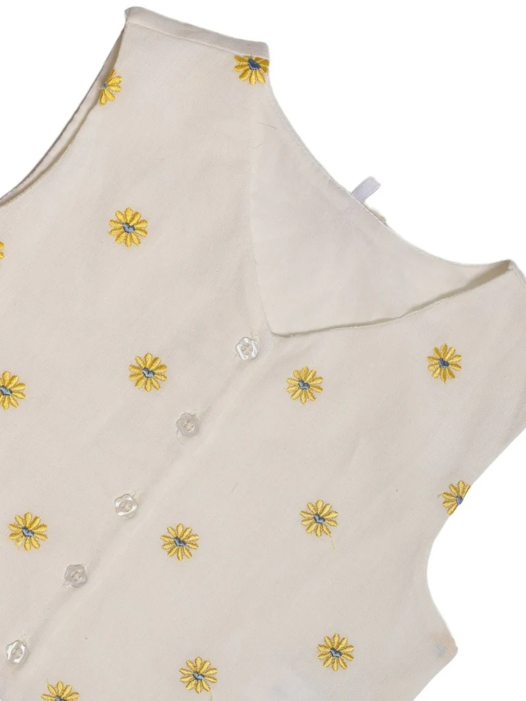 Utsa Kids Girls White Embroidered Cotton-Blend Waistcoat - (8-14 yrs) - Image 5