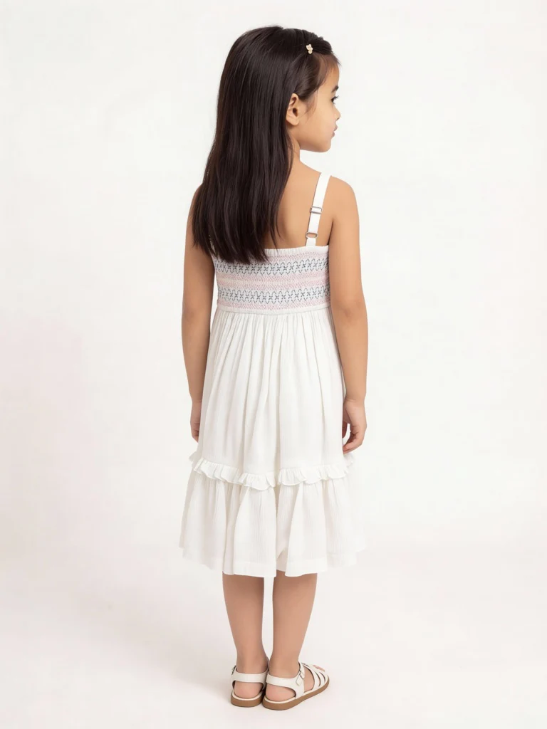 Utsa Kids Girls White Embroidered Fit-and-Flare Dress - (2-8 yrs) - Image 2