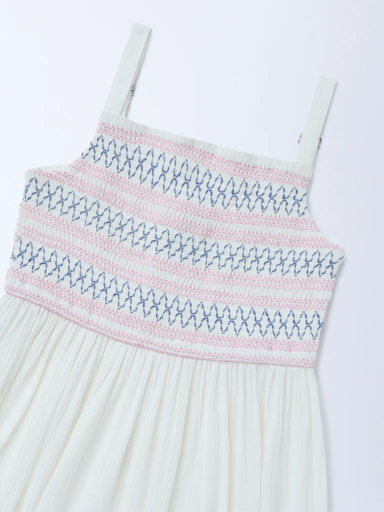 Utsa Kids Girls White Embroidered Fit-and-Flare Dress - (2-8 yrs) - Image 5