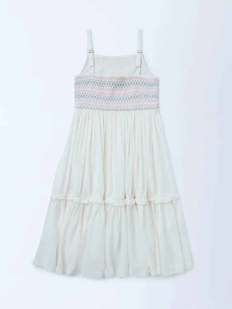 Utsa Kids Girls White Embroidered Fit-and-Flare Dress - (8-14 yrs) - Image 2