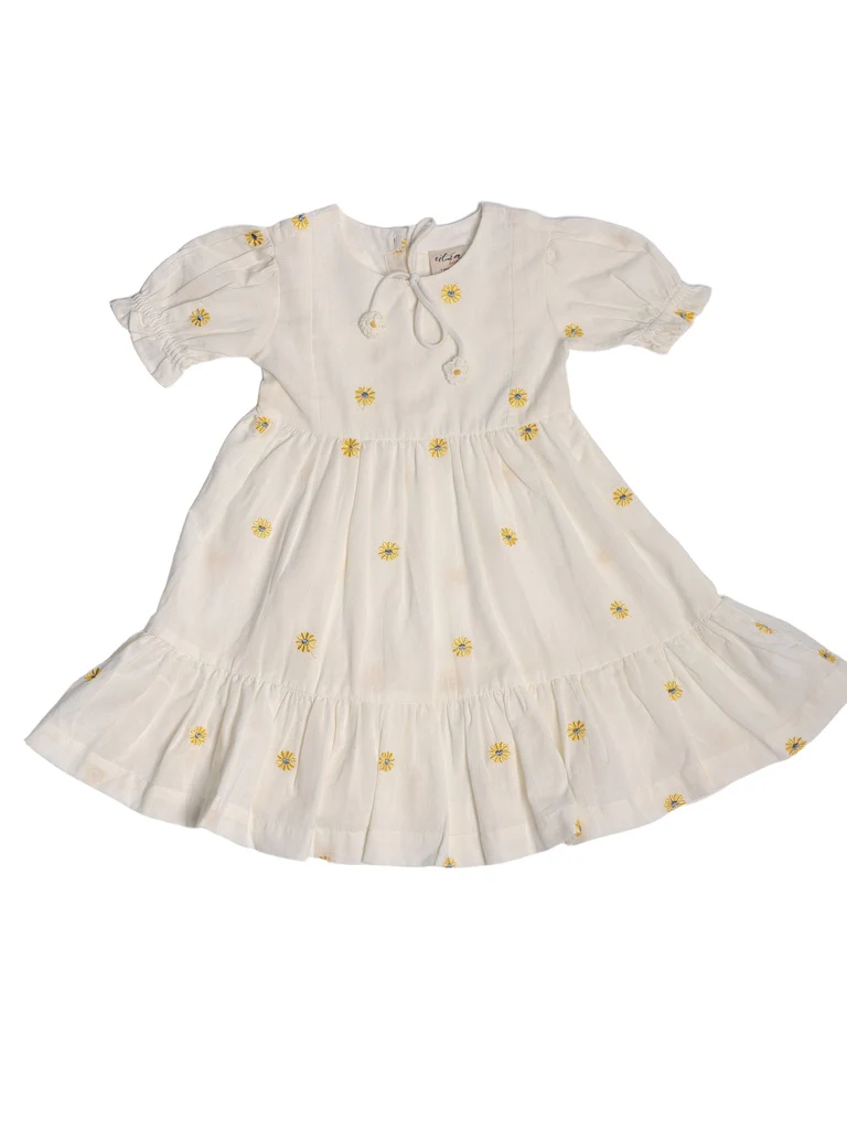 Utsa Kids Girls White Floral Embroidered Cotton-Blend Dress - (2-8 yrs) - Image 3