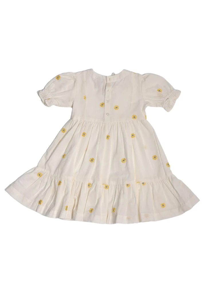 Utsa Kids Girls White Floral Embroidered Cotton-Blend Dress - (2-8 yrs) - Image 4