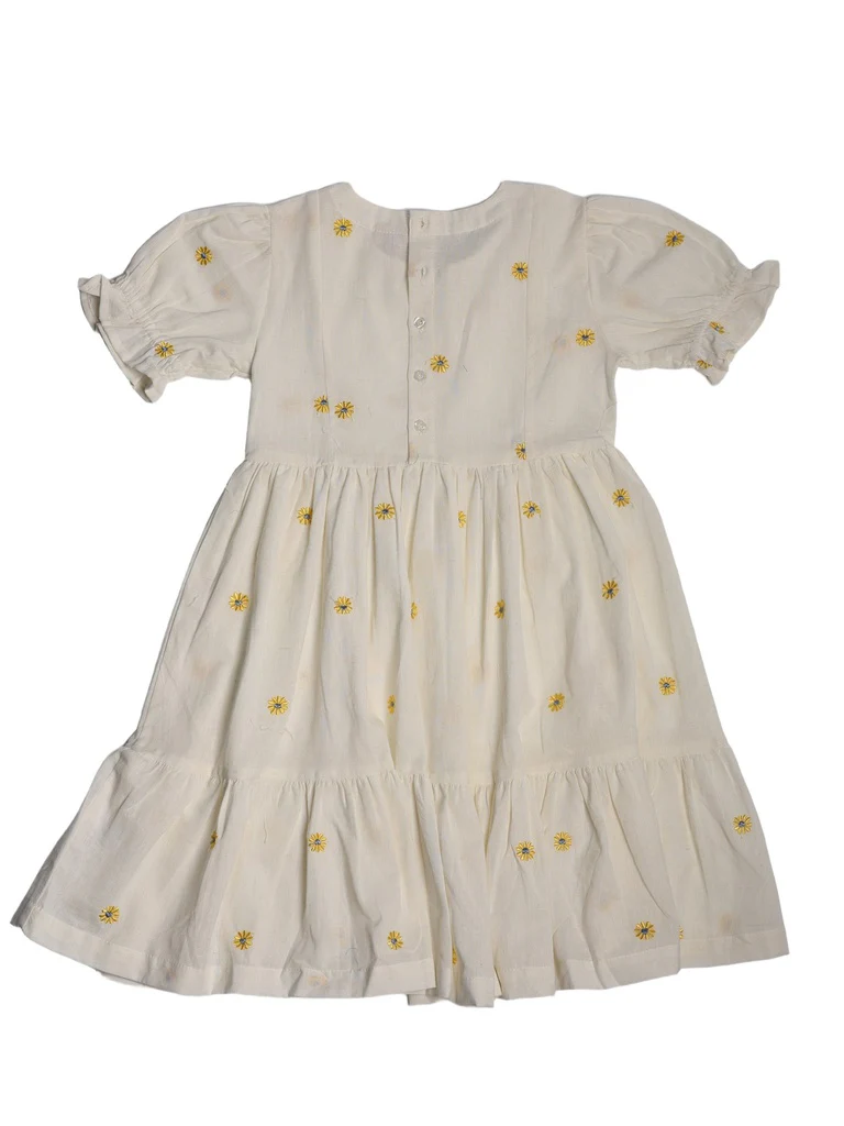Utsa Kids Girls White Floral Embroidered Cotton-Blend Dress - (8-14 yrs) - Image 4