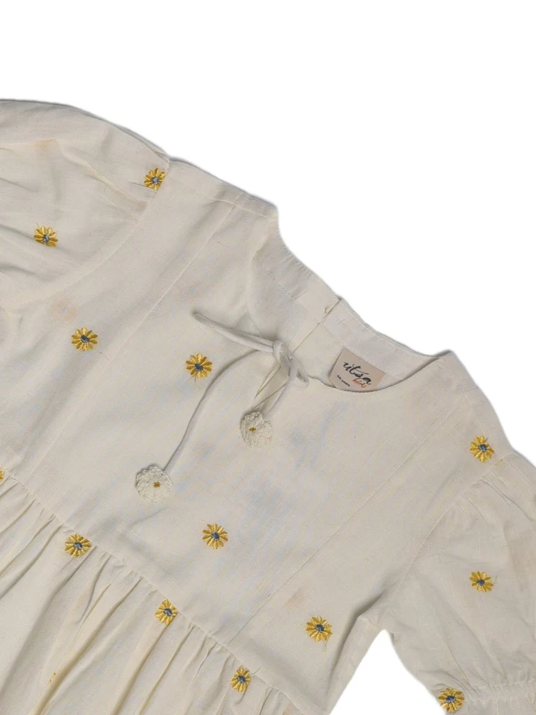 Utsa Kids Girls White Floral Embroidered Cotton-Blend Dress - (8-14 yrs) - Image 5