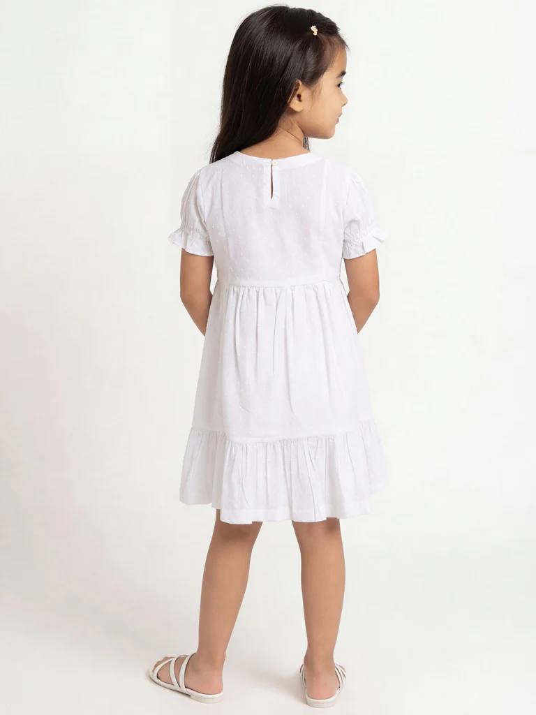 Utsa Kids Girls White Floral Embroidered Cotton-Blend Tiered Dress - (2-8 yrs) - Image 2