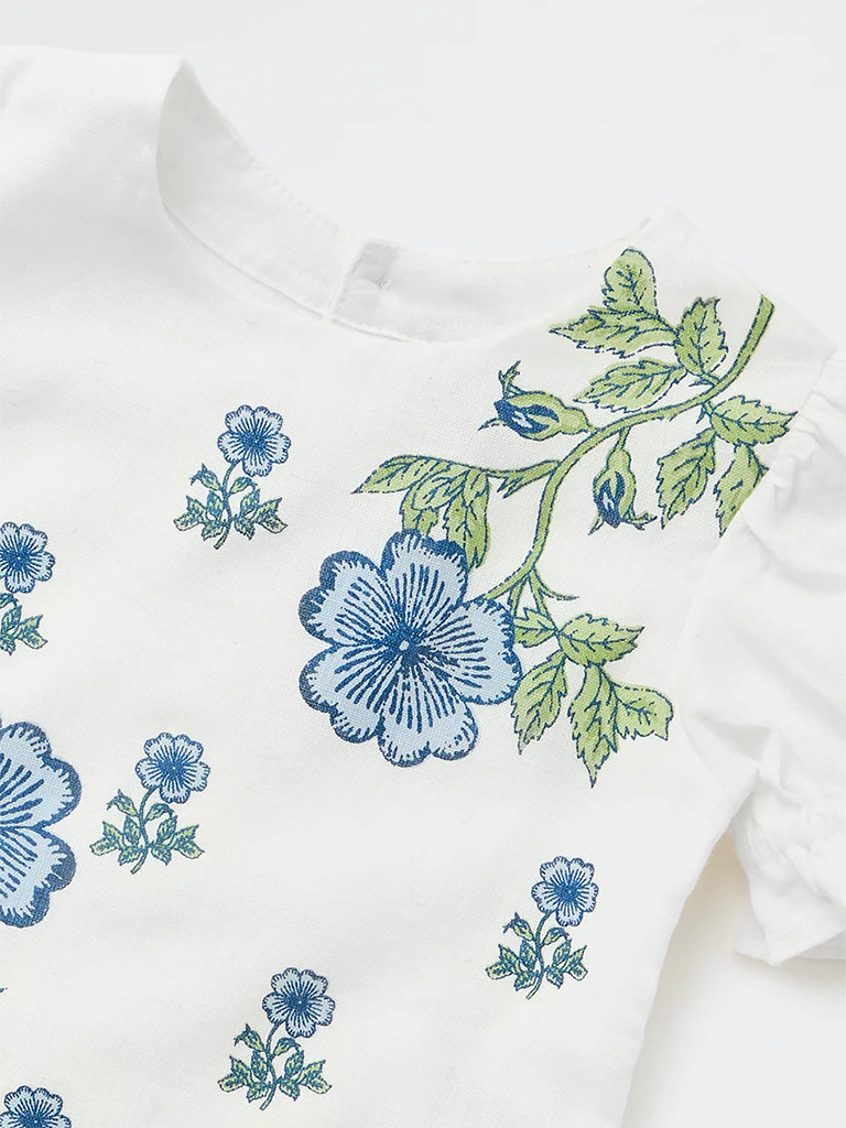 Utsa Kids Girls White Floral Printed Cotton-Blend Top - (2-8 yrs) - Image 5