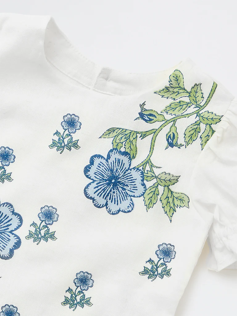 Utsa Kids Girls White Floral Printed Cotton-Blend Top - (8-14 yrs) - Image 5