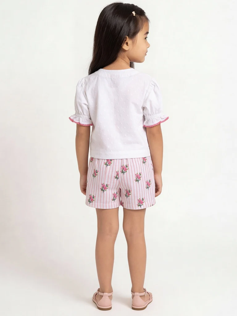 Utsa Kids Girls White Floral Printed Cotton Shorts - (2-8 yrs) - Image 2