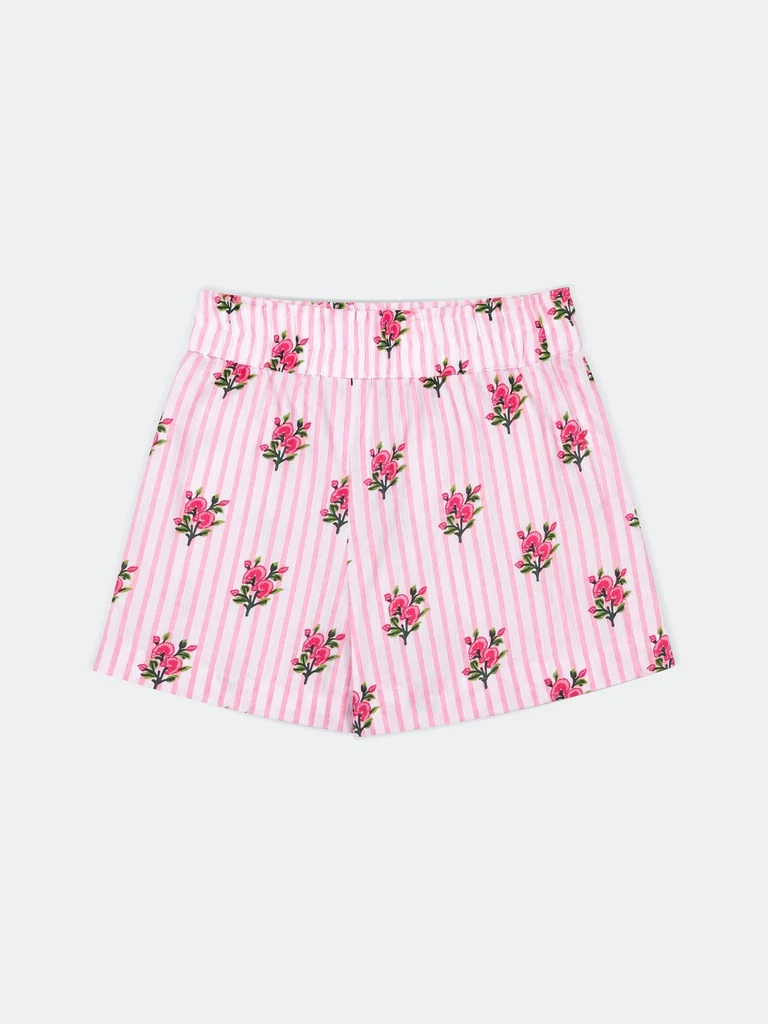 Utsa Kids Girls White Floral Printed Cotton Shorts - (2-8 yrs) - Image 4