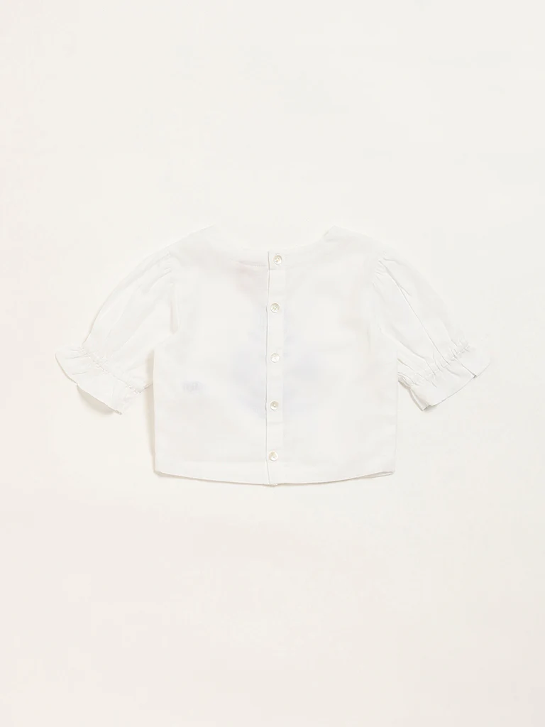 Utsa Kids Girls White Floral Printed Cotton Top - (2-8 yrs) - Image 2