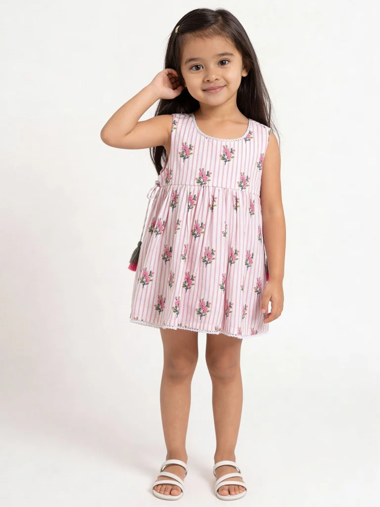 Utsa Kids Girls White Floral Printed Fit and Flare Top - (2-8 yrs)