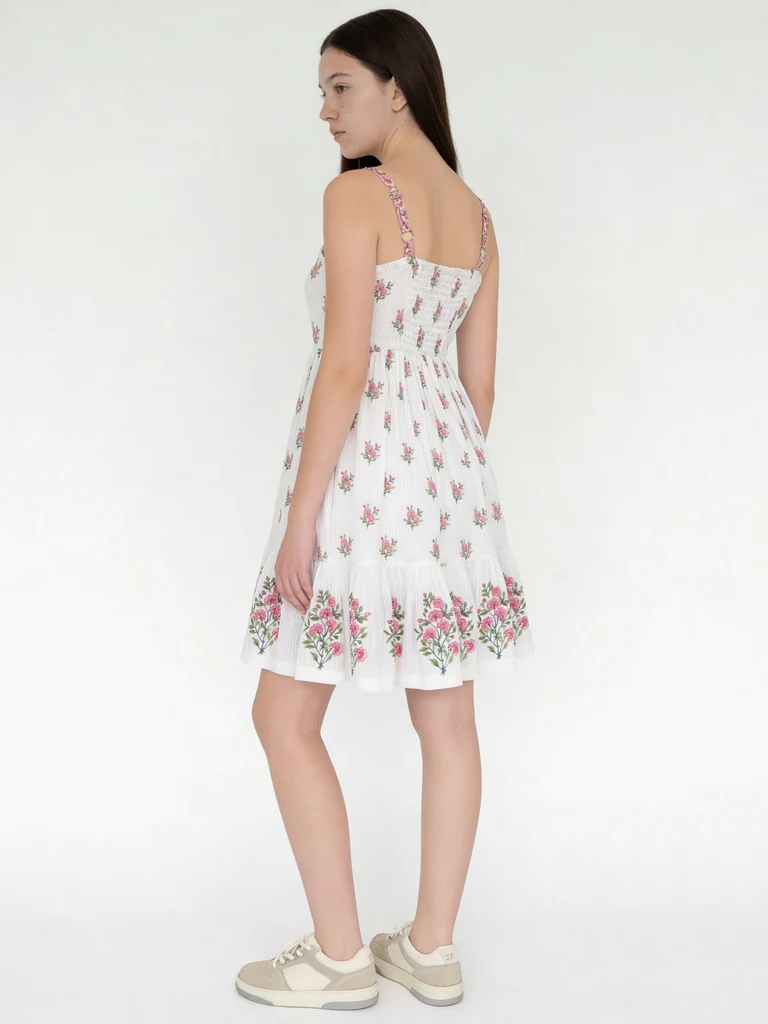 Utsa Kids Girls White Floral Tiered Fit and Flare Cotton Dress - (8-14 yrs) - Image 2