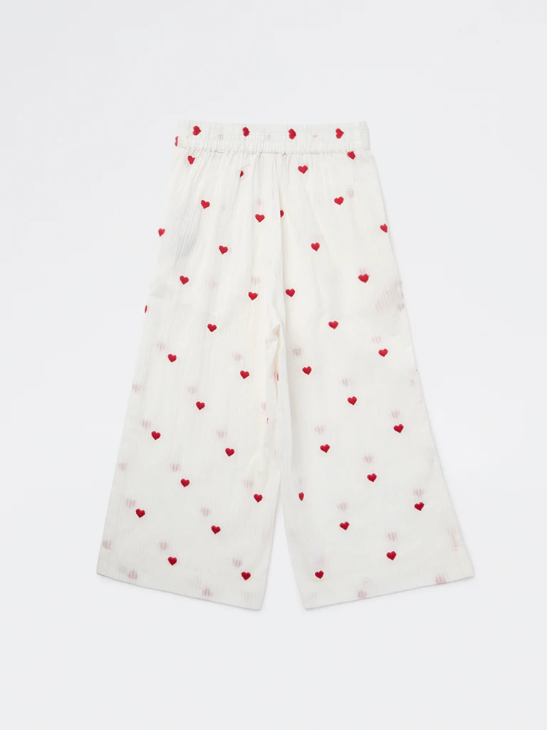 Utsa Kids Girls White Heart Embroidered Cotton Pants - (2-8 yrs) - Image 4