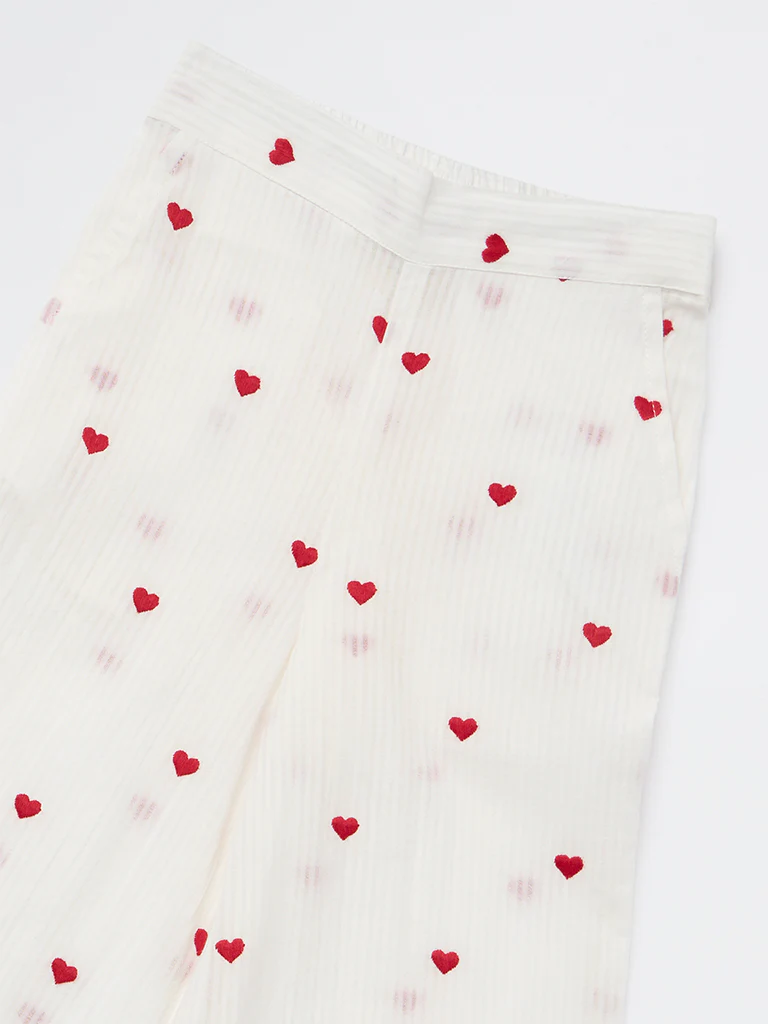 Utsa Kids Girls White Heart Embroidered Cotton Pants - (2-8 yrs) - Image 5