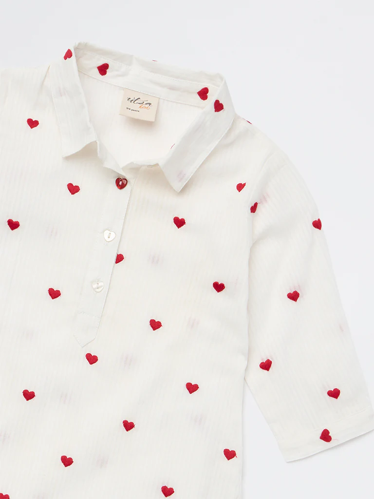 Utsa Kids Girls White Heart Embroidered Cotton Tunic - (2-8 yrs) - Image 5