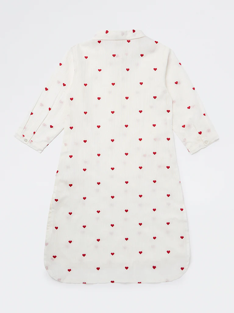 Utsa Kids Girls White Heart Embroidered Cotton Tunic - (8-14 yrs) - Image 2