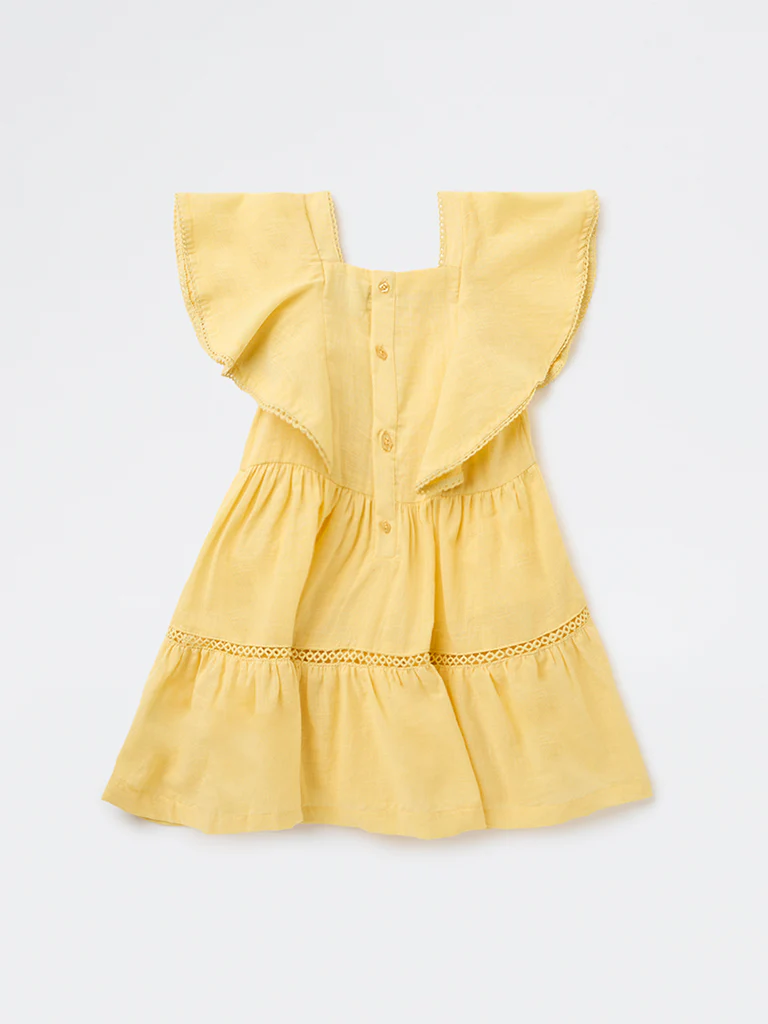 Utsa Kids Girls Yellow Embroidered A-Line Cotton Dress - (2-8 yrs) - Image 2