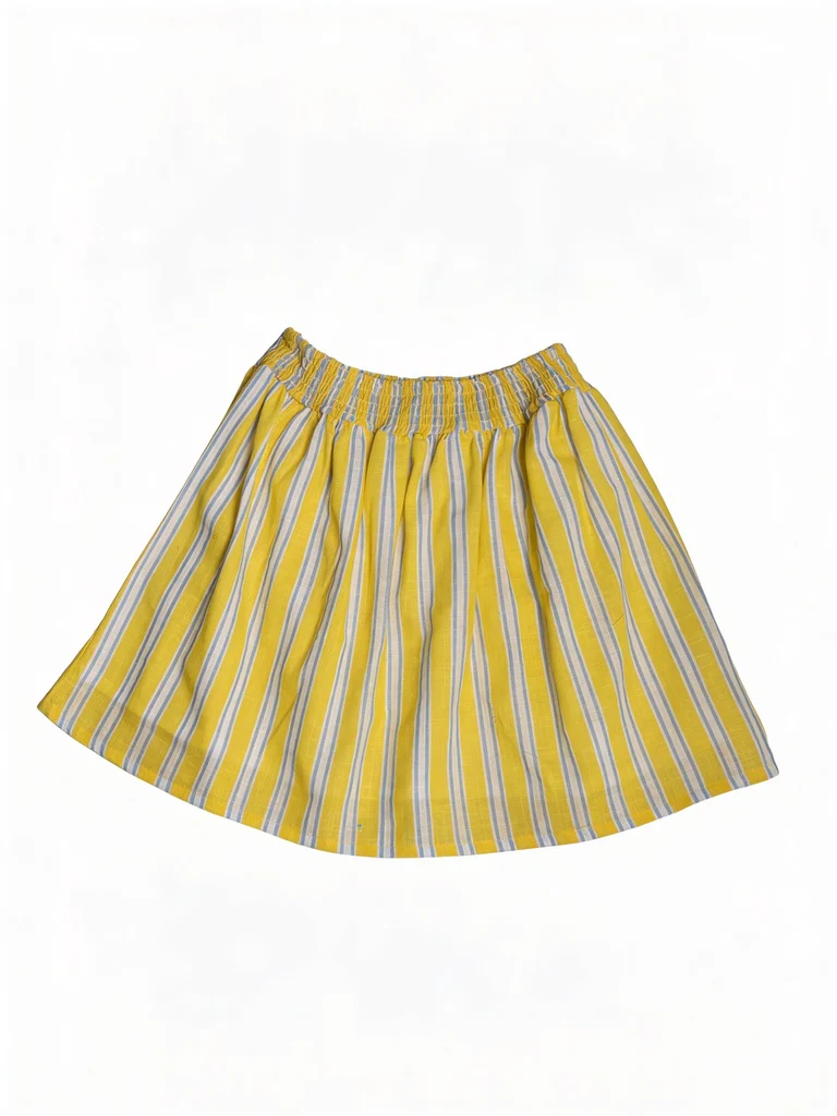 Utsa Kids Girls Yellow Striped Cotton Flared Skirt - (8-14 yrs) - Image 3