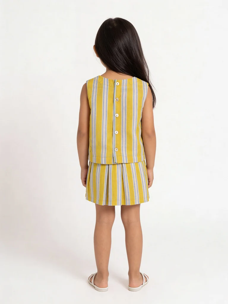 Utsa Kids Girls Yellow Striped Embroidered Cotton Top - (2-8 yrs) - Image 2