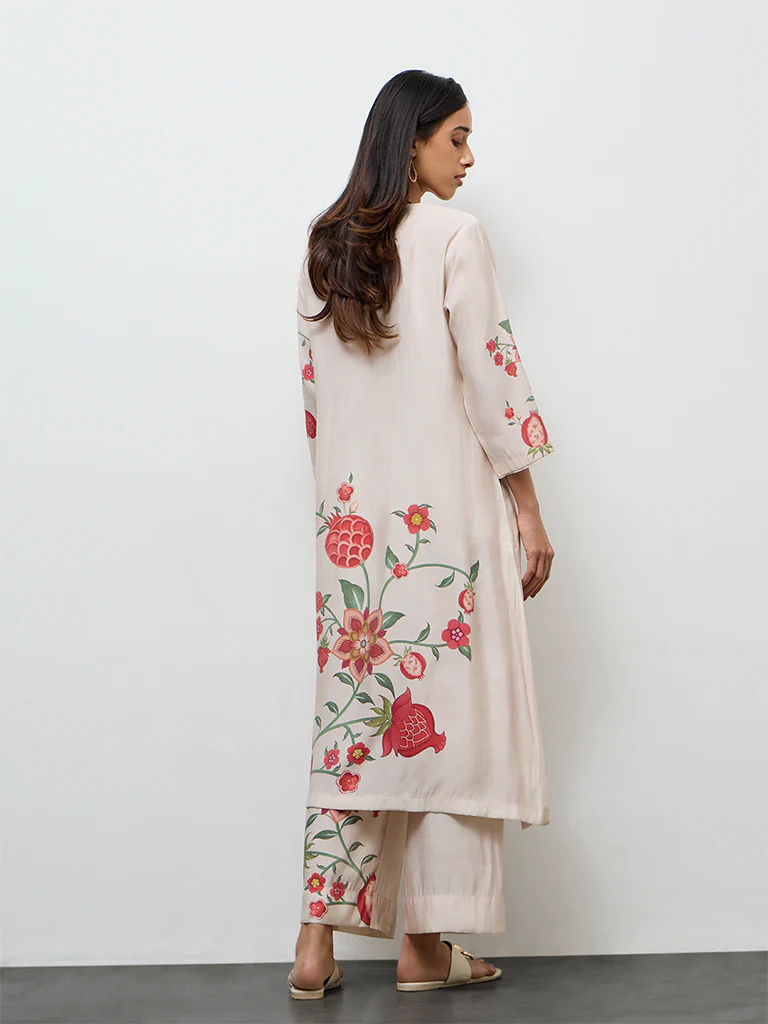 Utsa Light Beige Anar Printed A-Line Kurta - Image 4