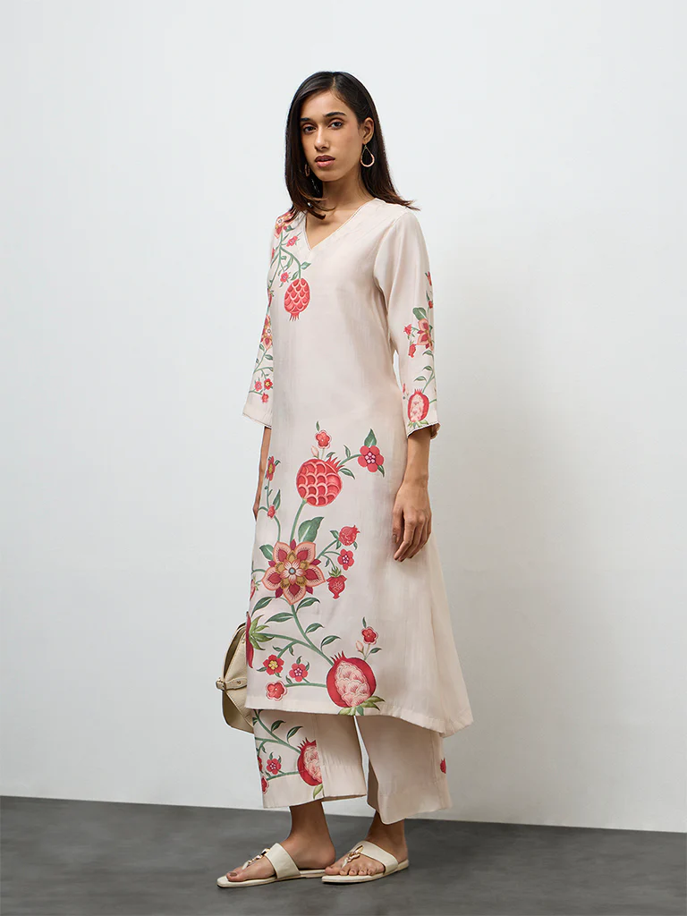 Utsa Light Beige Anar Printed Pants - Image 2